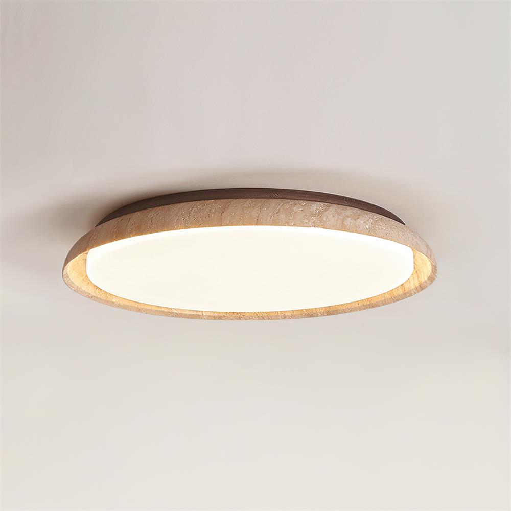 Ceiling Light With Walnut Wood Canopy Round Travertine